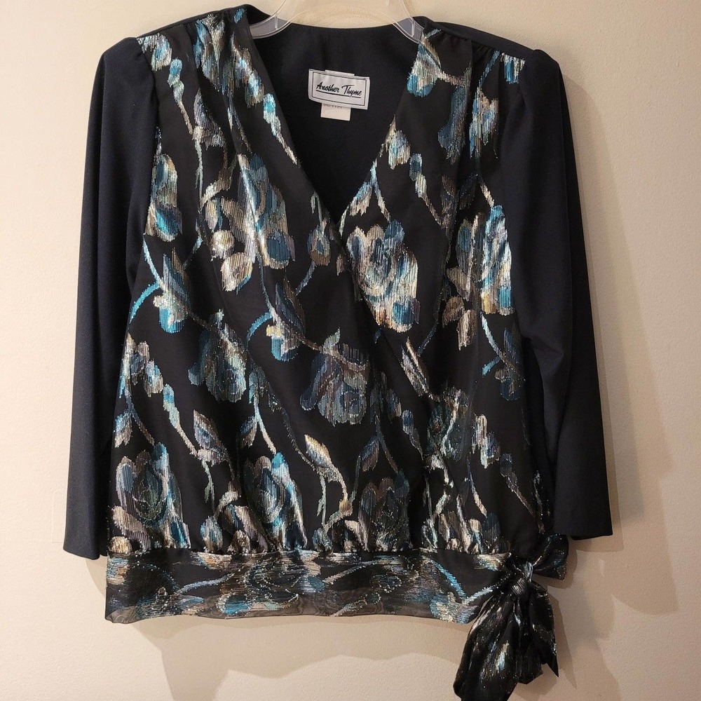 Another Thyme Vintage Metallic Floral Wrap Blouse Size 18